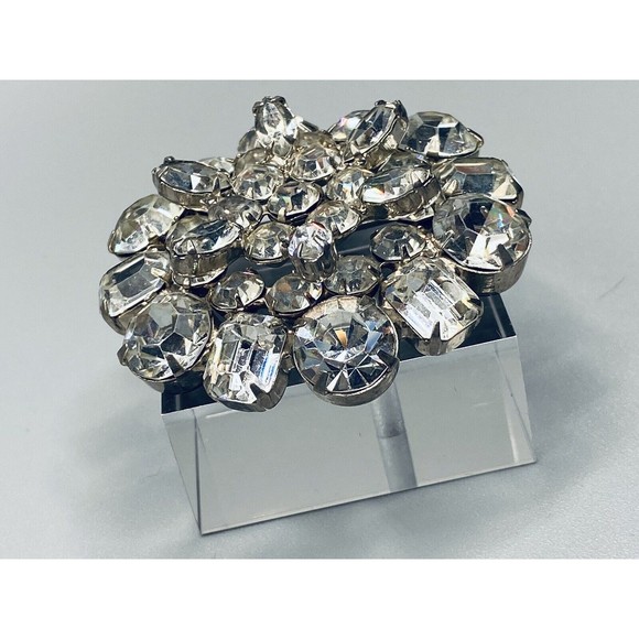 Vintage Faceted Clear Rhinestone Prong Set Brooch Estate Unsigned Brilliant NH - Picture 8 of 12